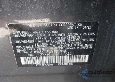 2022 Subaru Forester Premium z USA, uszkodzony, nr VIN JF2SKAEC1NH472441